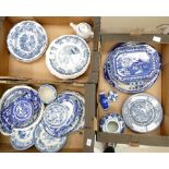 A collection of Blue and White decorated items: Including Johnsons, Woods plates and platters.