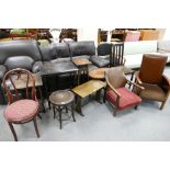 A large selection of 20th century tables & chairs: to include a 1930s leather back manual reclining