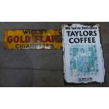 Advertising sign: Early 20th Century enamel on steel shop advertising signs - Taylor's Coffee