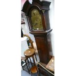 18th Century brass dail oak long cased clock: Long case clock with broken arch top,