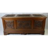 A 19th Century solid carved oak triple panelled blanket box.