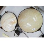 Two Modern Art Deco style ceiling light shades/ fittings: Overall diameter 37cm.