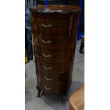 Tall Boy Chest: Vintage French Louis style inlaid ormolu x banded circular tall boy chest of 6