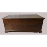 Early oak chest with candle box on bracket feet (94cm width x 45cm depth x 40cm height)