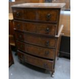 Tall Boy Chest: Burr walnut Queen Anne Tall boy chest of 5 drawers