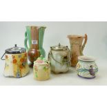 Art Deco vase etc.: Deco vase, storage jars to include Wade Heath, Woods, E Radford etc.