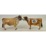 Beswick Jersey Cow 1345 and Bull: Cow has (restored horns) and Bull 1422.