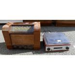 Marconiphone radio and record player: Early 20th Century Marconiphone radio and a modern stereo