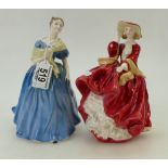 Royal Doulton Lady Figures: Top O' the Hill HN1834 & Adrienne HN2304.