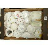 A collection of Shelley sweet dishes: Shelley dishes in varying shapes and decorations,