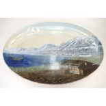 Mettlach Villeroy & Boch platter: A large oval platter decorated with the Spitzbergen Hotel