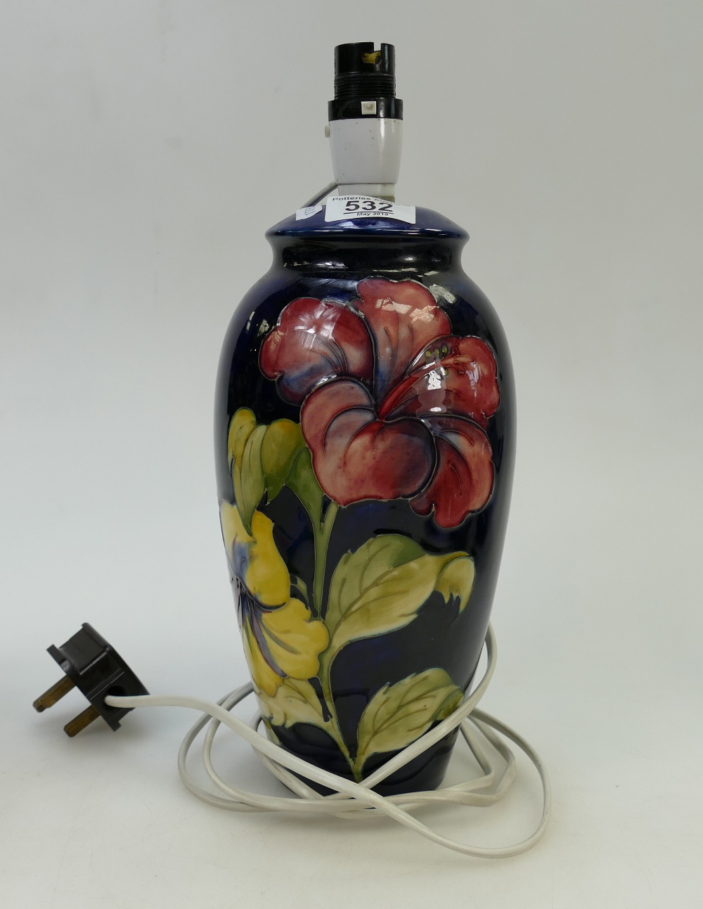 Moorcroft lamp: Moorcroft lamp, hibiscus