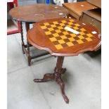 Occasional Tables: Oak Pie Crust barley twist occasional table and later mahogany chess table (2)