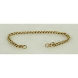 9ct gold bracelet: Hallmarked bracelet measuring 19.5cm long. Weight 14.6g. Missing padlock clasp.