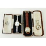 Ladies gold cased wrist watches: Three hallmarked ladies wrist watches.