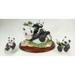 Franklin Mint Panda: A figure group titled Pride & Joy together with 2 similar smaller items.