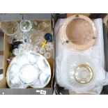 A boxed Royal Cup & saucer set: together with two glass lamp shades, sherry glasses,