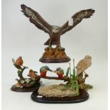 A collection of resin bird groups: including Aynsley kingfishers, Country Artists robin and chicks,