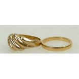 18ct & 9ct gold rings:including 18ct wedding ring, size L/M, 3.3 grams and 9ct ring,size P, 2.