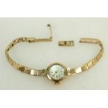 9ct gold ladies wristwatch: with 9ct bracelet, gross weight 14.