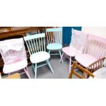 Five Modern Painted Farm house Chairs: light blue and pink ( ex display )