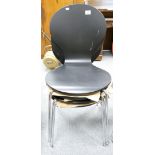 Modern Set of black Stacking chairs: on chrome legs(4)