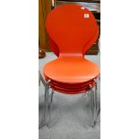 Modern Set of Red Stacking chairs: on chrome legs(4)