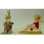 Royal Doulton Advertising figures: Coca Cola Bathing Belle MCL14 & Sunbather MCL16 both boxed with