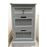 Modern Painted Grey Wood & Rattan beside chest of 3 drawers