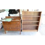 furniture: Mid century teak bookcase & earlier oak 3 draw dressing table (uprights missing) (2)