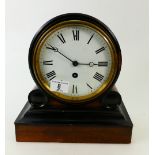 Blackened and Ebonised Drum top mantle clock: Clock with French made movement with key.