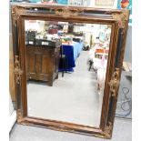 Reproduction gilt framed wall mirror: bevel edged 102 x 130cm