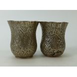 Indian White Coloured metal Beakers: Beakers with embossed decoration (denting & small piecing