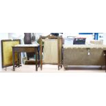 Lloyd loom style Ottoman: together with upholstery storage table & oak fire screens.