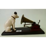 Royal Doulton advertising tableau piece: His Masters Voice Nipper limited edition on wooden base.