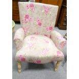 Floral decorated bedroom / armchair: on light oak legs