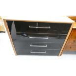 Modern Wood Effect & gloss black chest of 4 drawers: