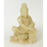 19th century Chinese Soapstone carved figure of seated woman: Figure height 16cm,