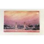 Wedgwood rectangular plaque: Plaque hand painted with Tower Bridge by M Riley, 30 x 18cm.
