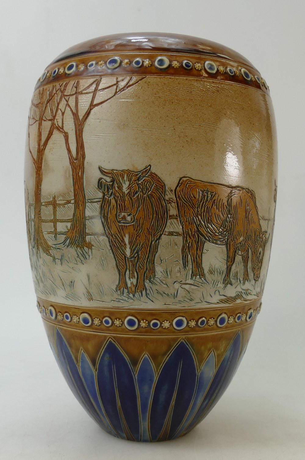 Royal Doulton Hannah Barlow vase: Vase by Royal Dolton decorated all around with cattle and donkeys - Image 4 of 5