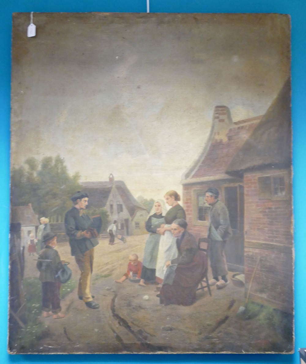 A. Cooper large oil painting on canvas: 19th century Continental / Dutch villagers in street scene.