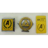 Rare AA advanced drivers car Badge: Group including rare AA car badge only given to AA advanced