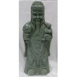 Chinese large green Soapstone figure of Wise Man: Figure holding a baby, height 96cm.