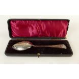 Silver ornate Spoon: Spoon hallmarked for Chester 1901, 38.9 grams in original box.