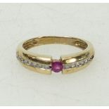 9ct gold Ruby and Diamond ring: Ring size K/L, 2.5grams.