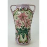 Moorcroft Blakeney Mallow: Large twin handled Blakeney Mallow vase, height 26cm.