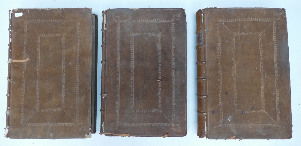 Giant 1770 Dodds bible in 3 volumes: Leather bound books, each measuring 42cm x 28cm approx.