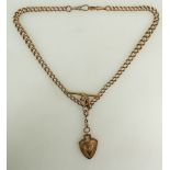9ct Rose gold double Albert chain: Albert chain with medal & T-bar, 57 grams, length 49cm.