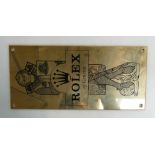 Rolex brass shop advertising sign: 'Rolex of Geneva', 45 x 21cm,