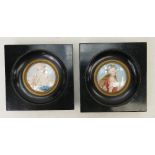 Pair 19th century miniature hand painted Portrait plaques: Portrait plaques painted with ladies and